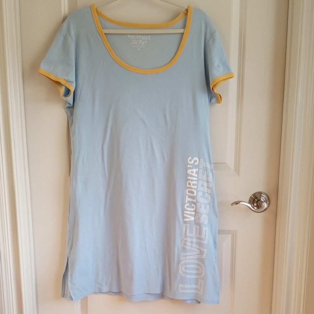 Victoria's Secret Light Blue and Yellow Nightshirt. Size Medium